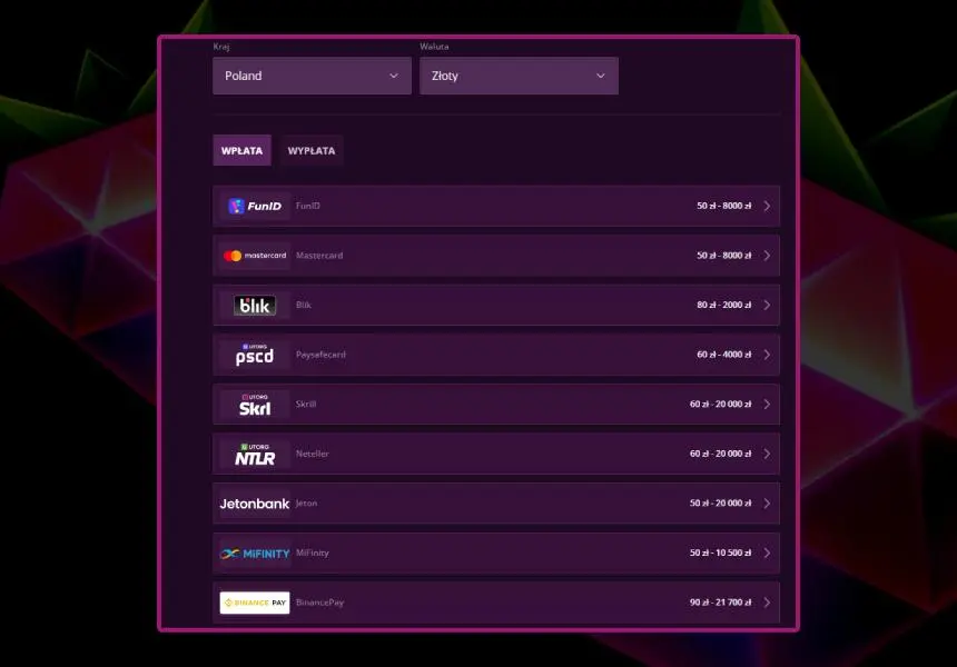 Metody płatności dla wpłat i wypłat w Malina kasyno.
